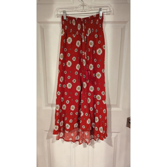 NOBO Junior SZ 1 Red Floral Maxi‎ Skirt Festival Hippie Boho Daisy - Picture 1 of 4